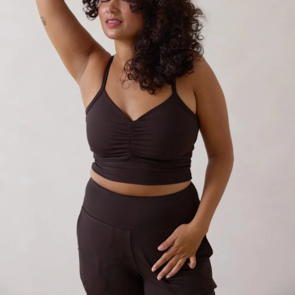 Elegant Brown Ruched Bralette - Picture 1 of 13